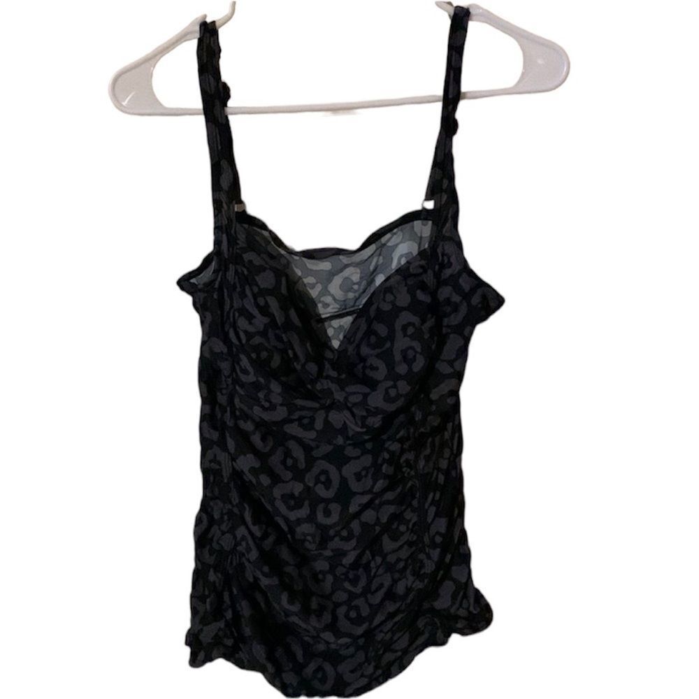 MERONA SZ L black gray animal print adjustable straps swim top